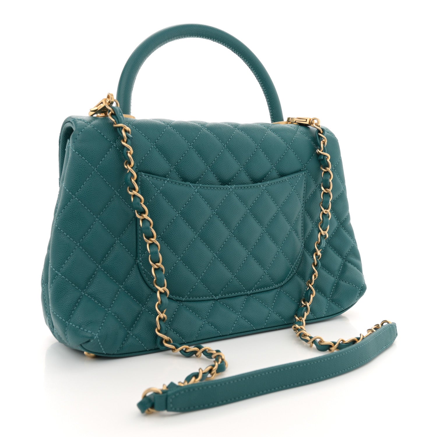 Chanel Caviar Quilted Small Coco Handle Flap Dark Turquoise 3 of 11