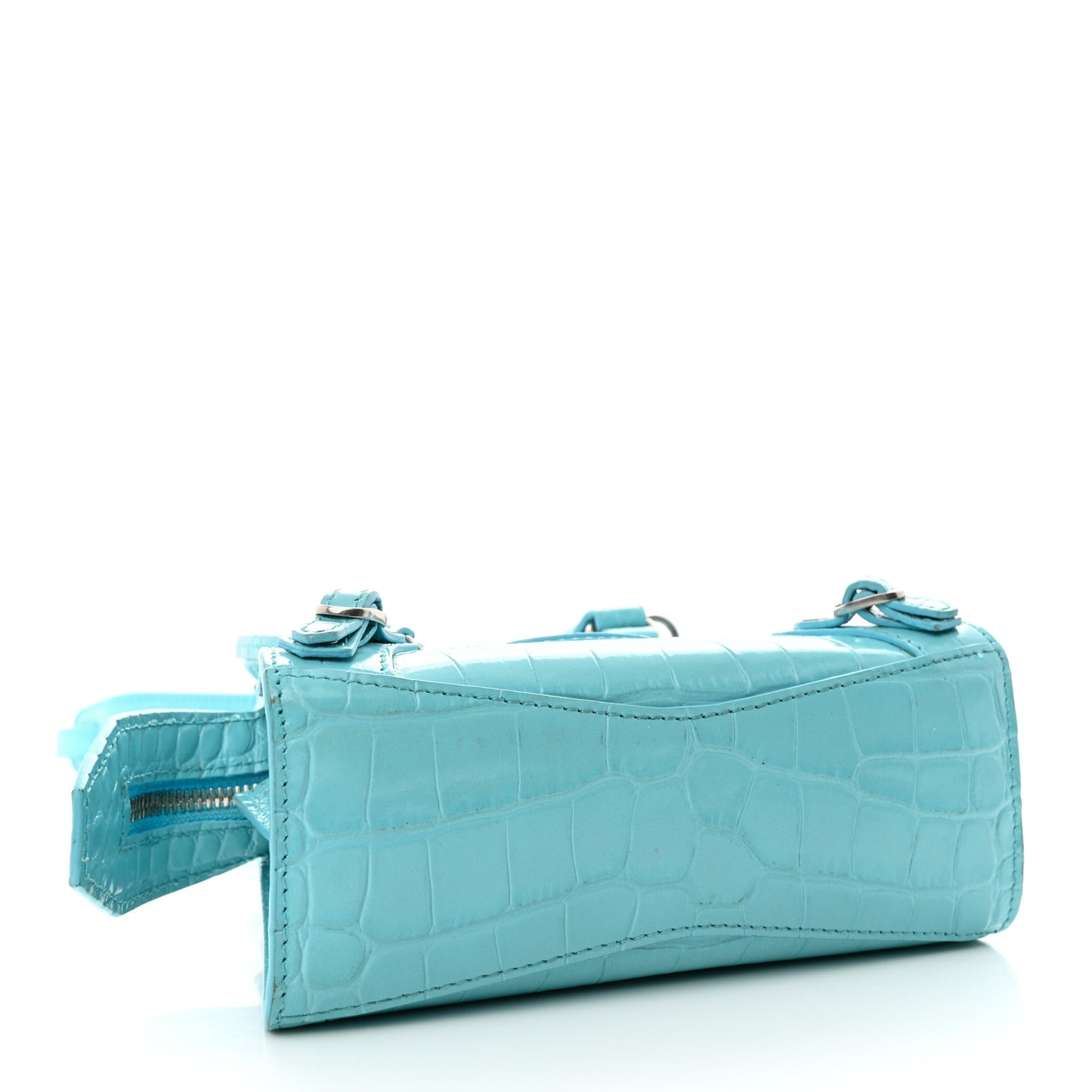 Calfskin Crocodile Embossed Neo Classic Silver Hardware Nano City Crossbody Azur