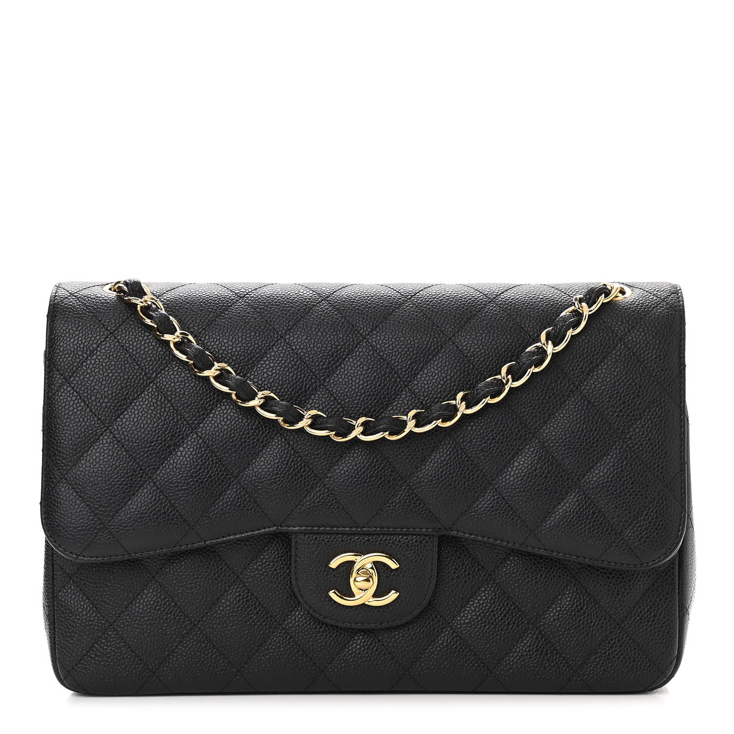 Caviar Quilted Jumbo Double Flap Black
