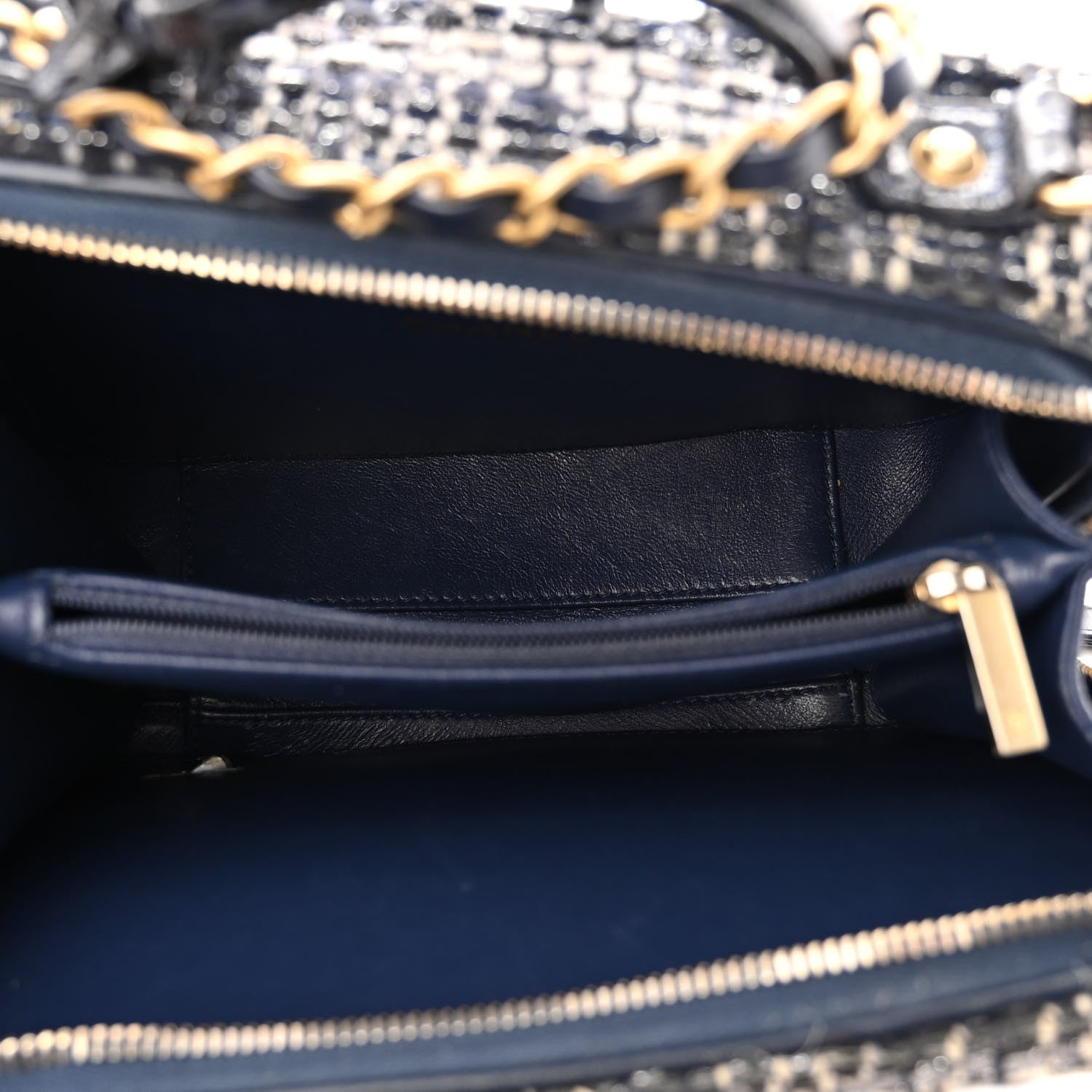 Chanel Tweed Snakeskin Quilted Medium CC Filigree Vanity Case Dark Navy 6 of 10