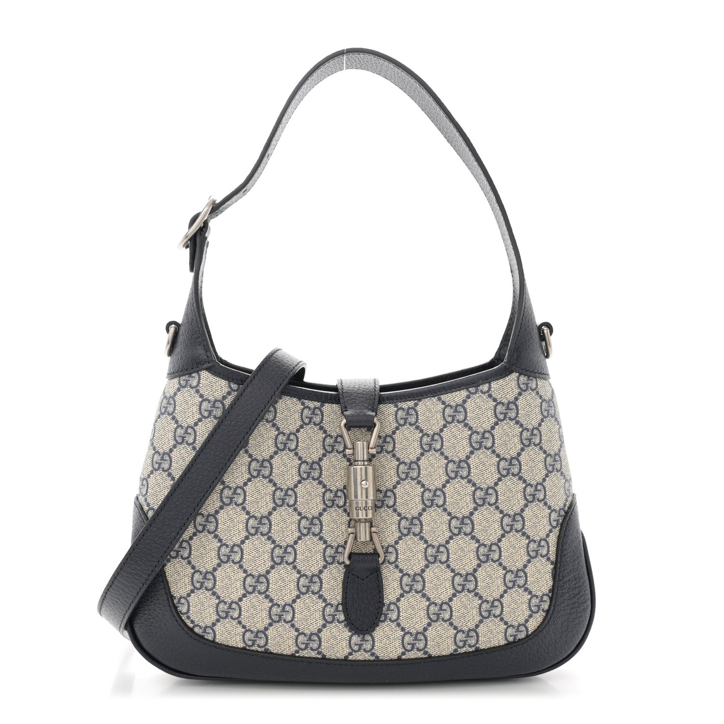 GG Supreme Monogram Textured Dollar Calfskin Web Small Jackie 1961 Hobo Beige Blue