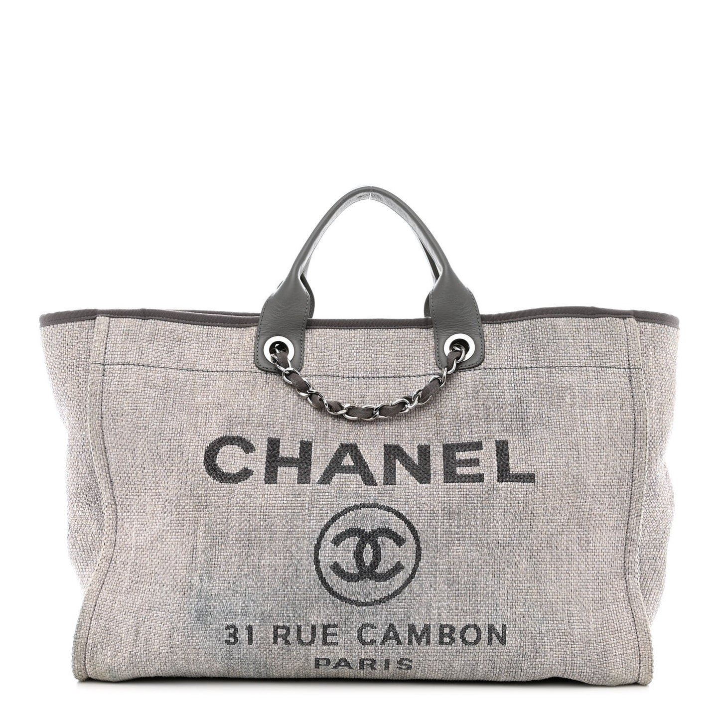 Woven Straw Large Deauville Tote Grey