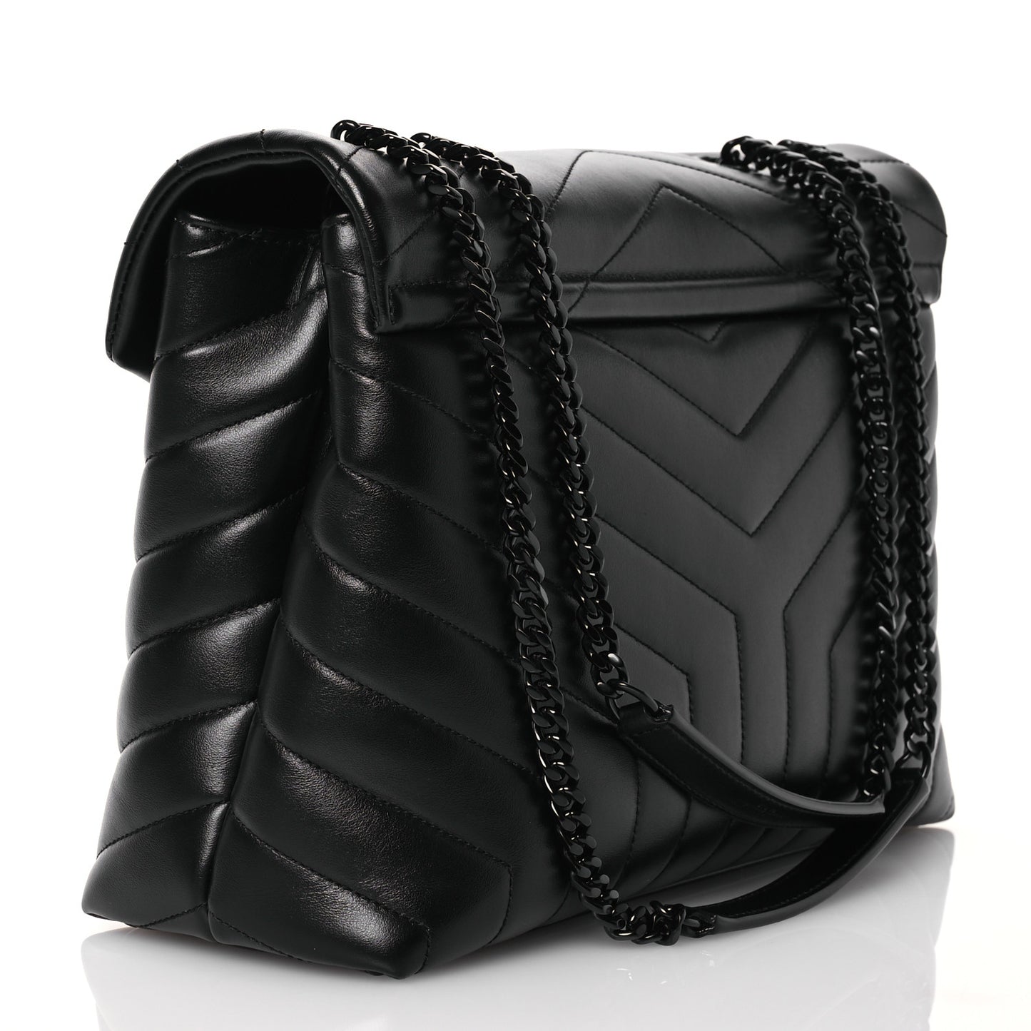 Calfskin Y Quilted Monogram Monochrome Medium Loulou Chain Satchel Black