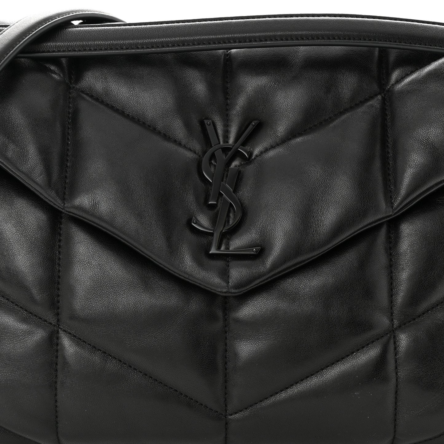 Lambskin Quilted Monogram Monochrome Medium Loulou Puffer Chain Satchel Black