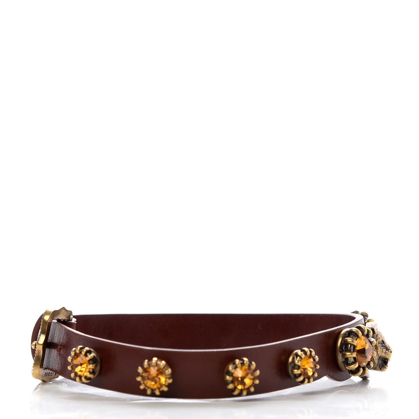 Calfskin Crystal Feline Head Choker Red