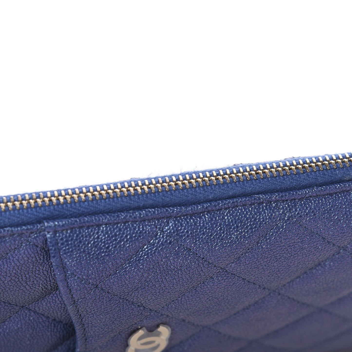 Iridescent Caviar Quilted Classic Flat Wallet Pouch Dark Blue