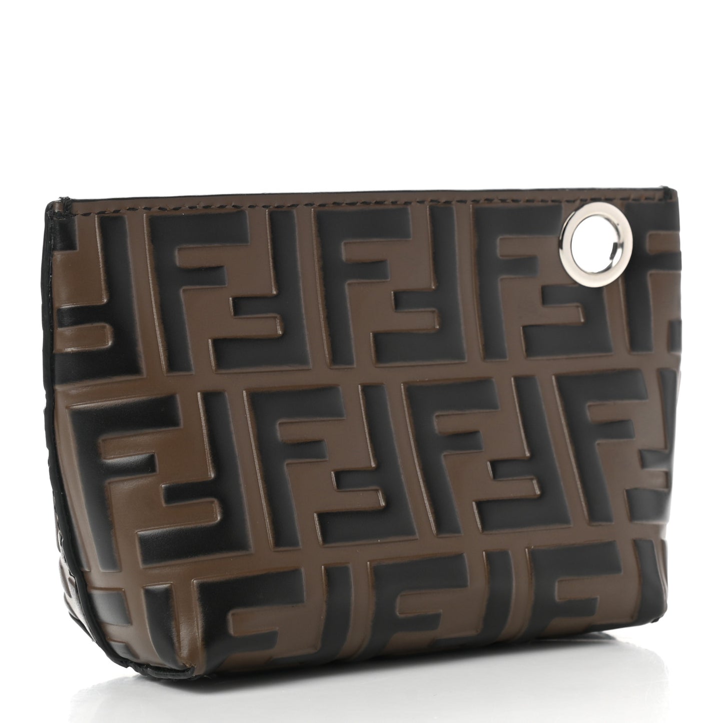 Calfskin FF 1974 Embossed Pyramid Pouch Maya Black