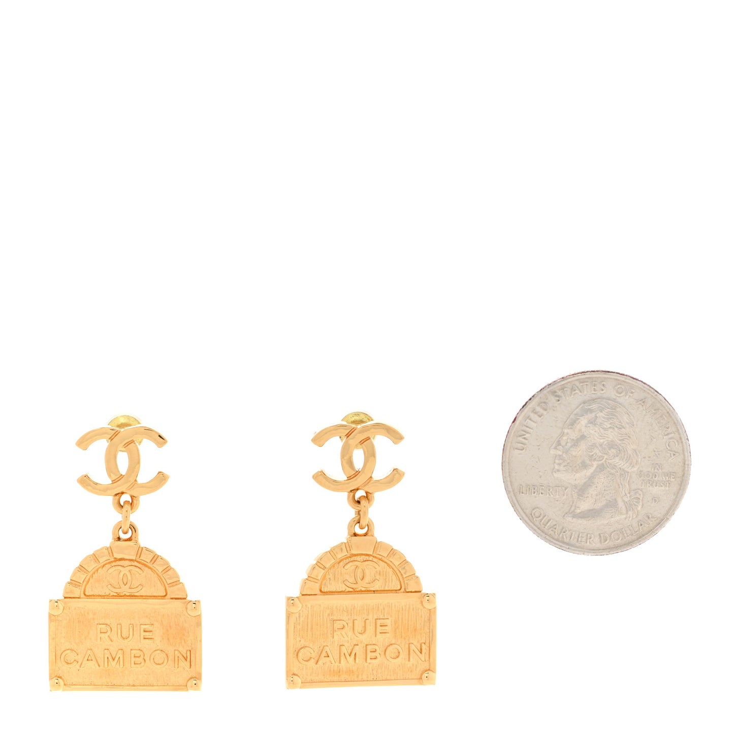 Metal CC Rue Cambon Drop Earrings Gold