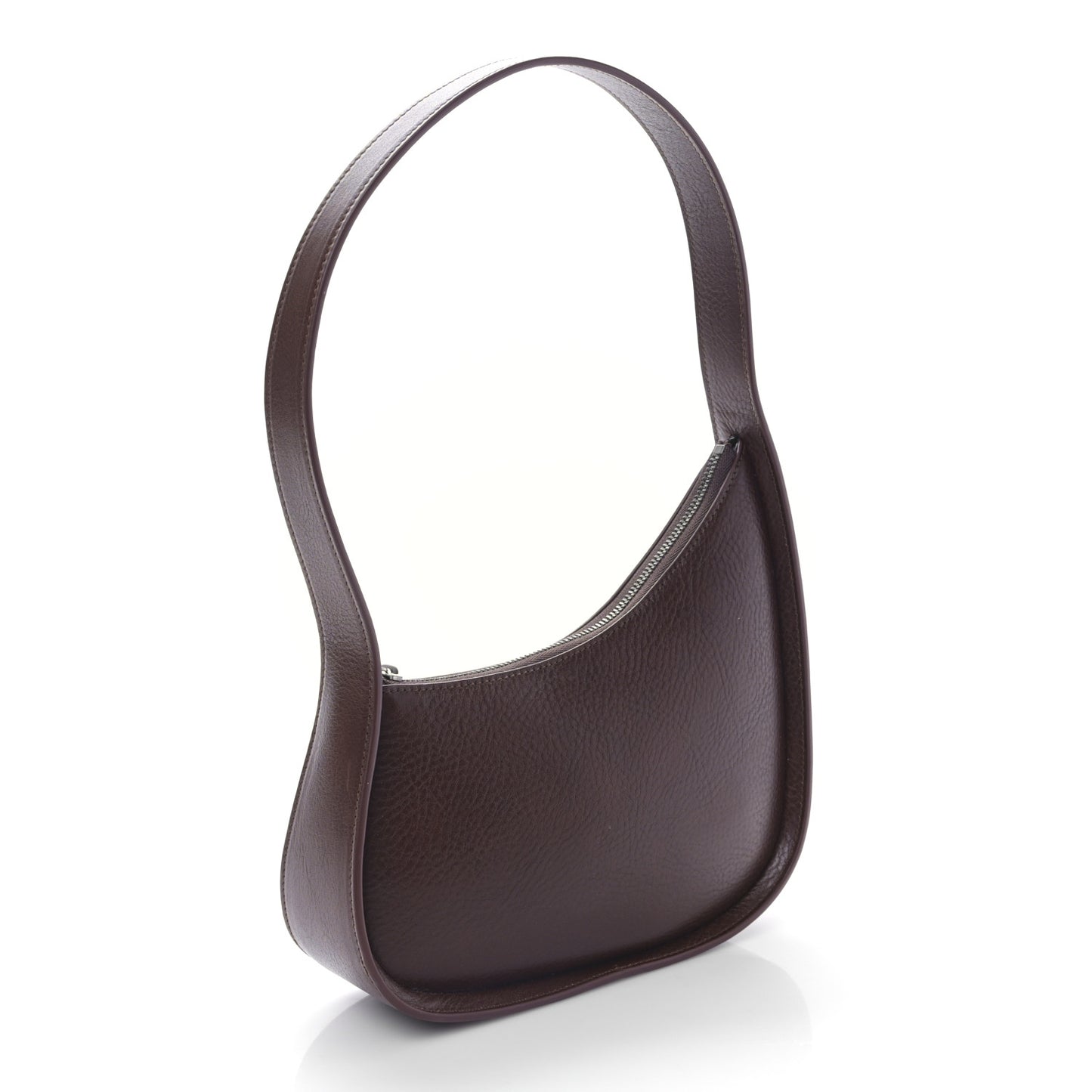 Grained Calfskin Half Moon Shoulder Bag Brown