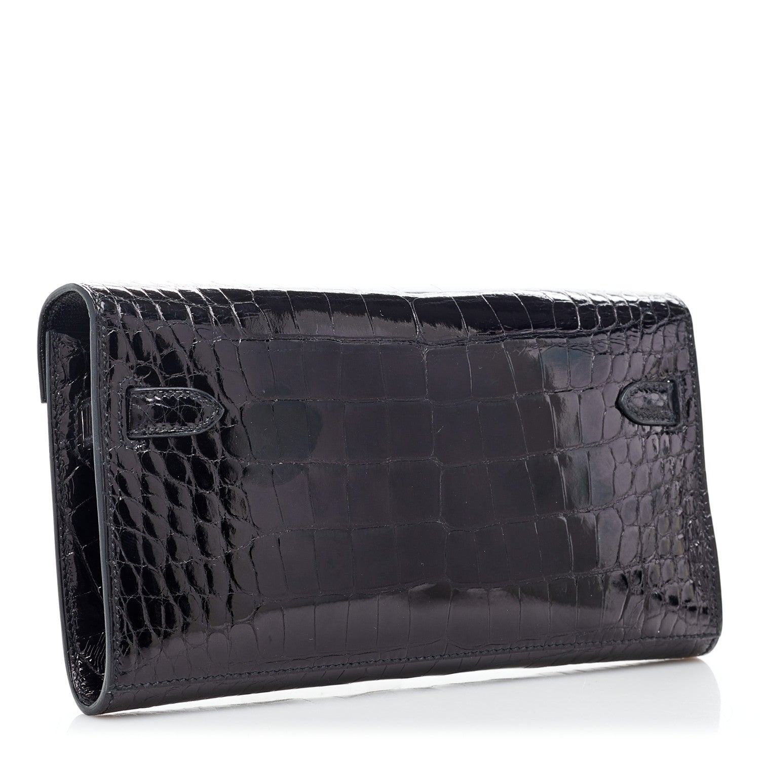 Hermes Shiny Alligator Kelly Wallet To Go Black 3 of 10