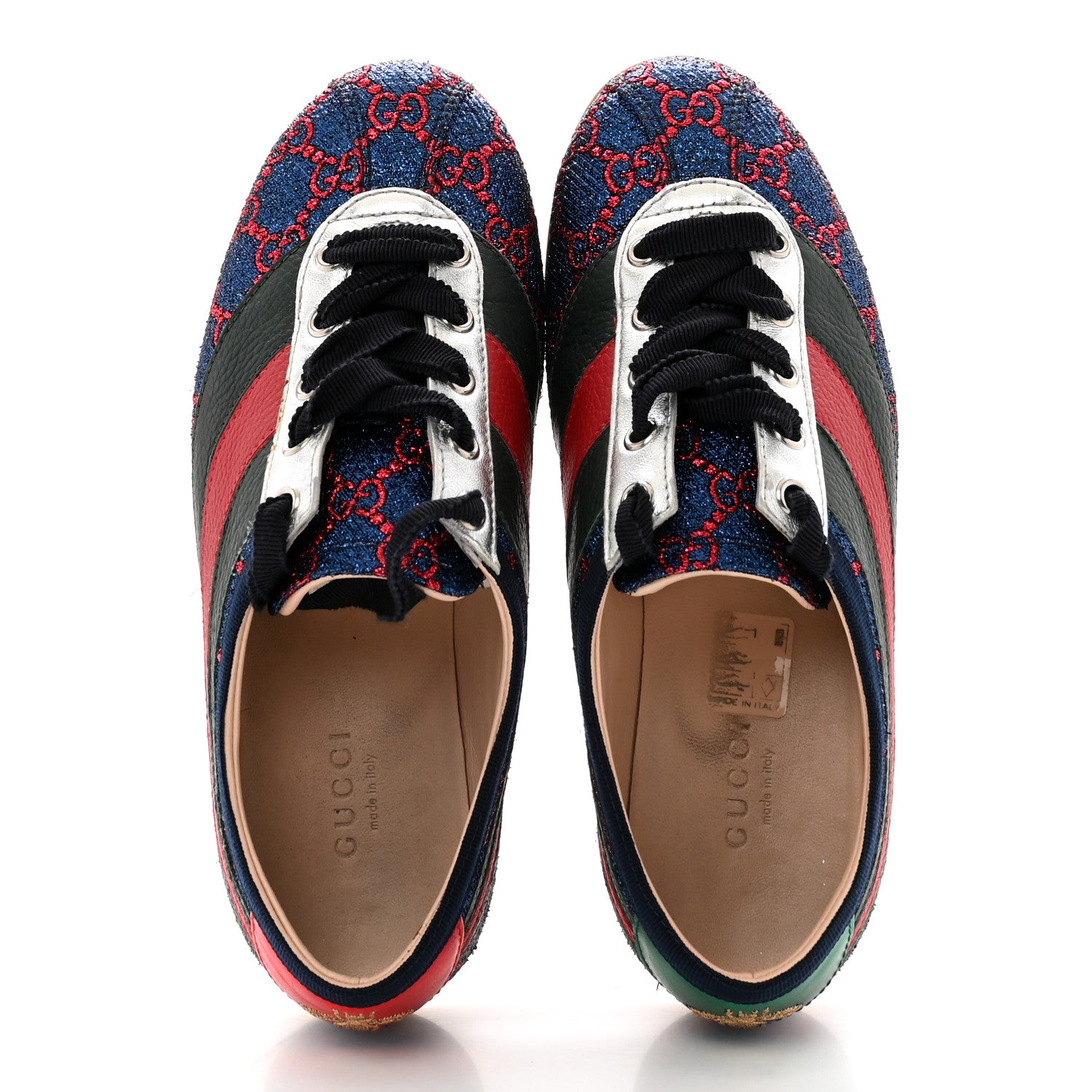 Gucci Lurex Calfskin Web GG Monogram Womens Falacer Sneakers 35.5 Iridescent Blue 2 of 10
