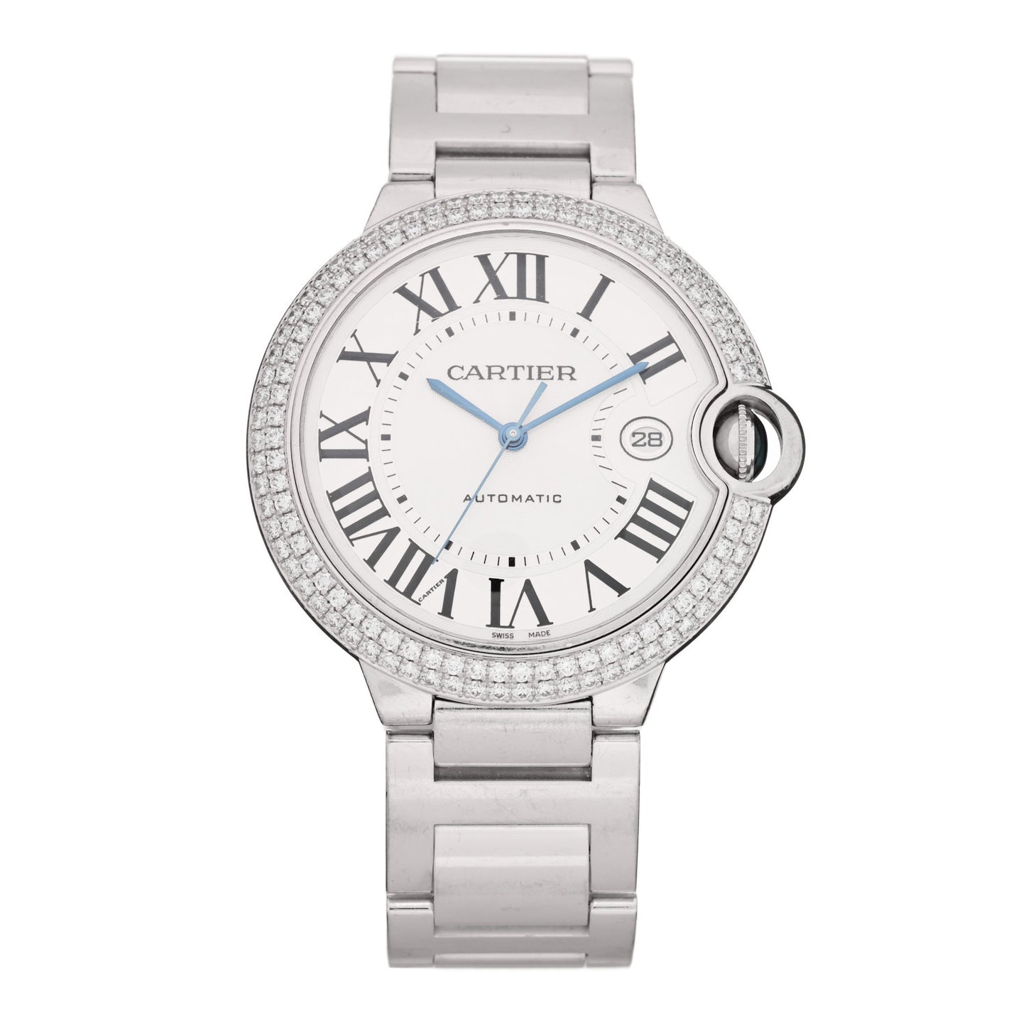 18K White Gold Diamond Pave Bezel 42mm Ballon Bleu De Cartier Automatic Watch
