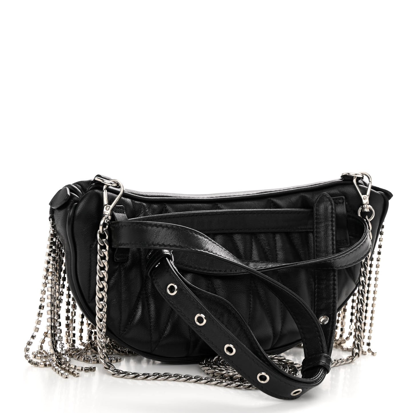 Nappa Crystal Fringe Belt Bag Black