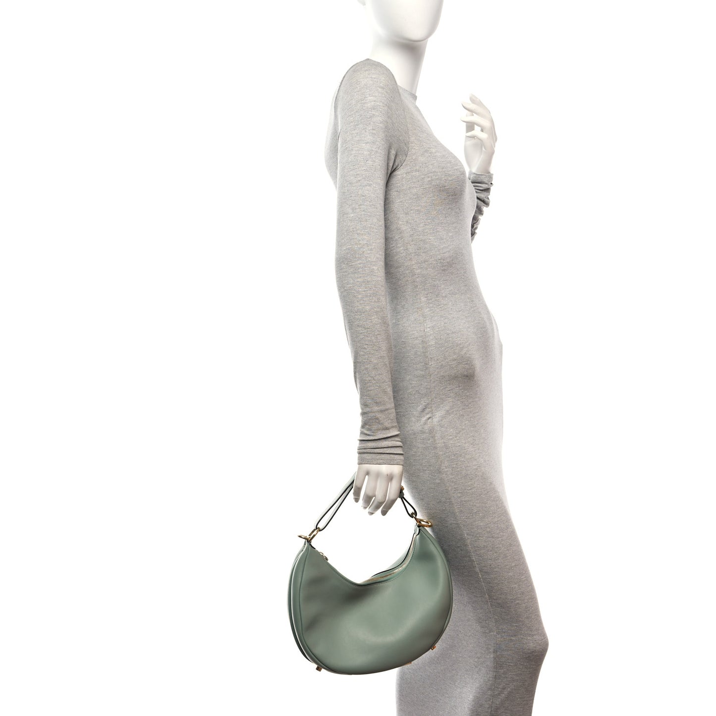 Vitello Grace Matte Small Fendigraphy Hobo Bag Menta