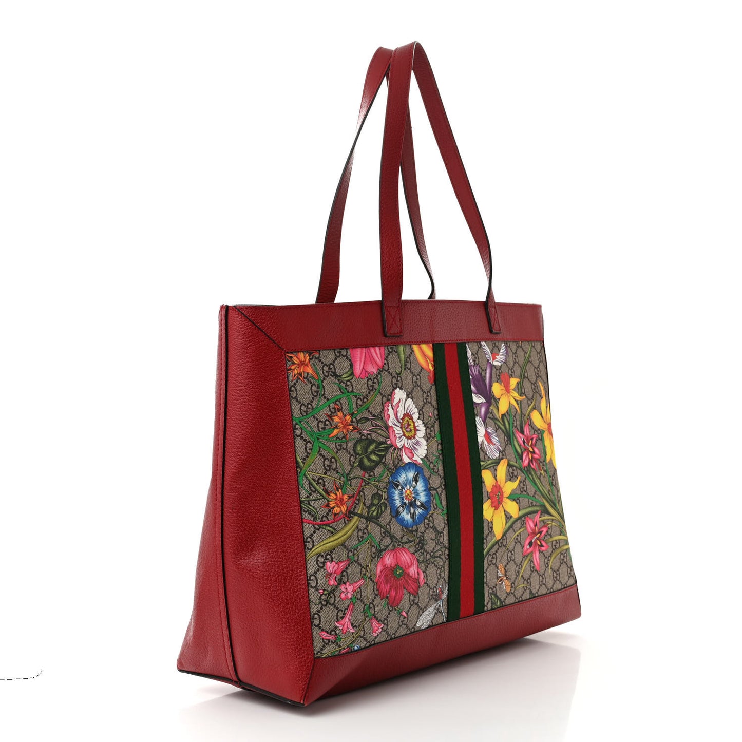 GG Supreme Monogram Flora Web Large Ophidia Tote Red