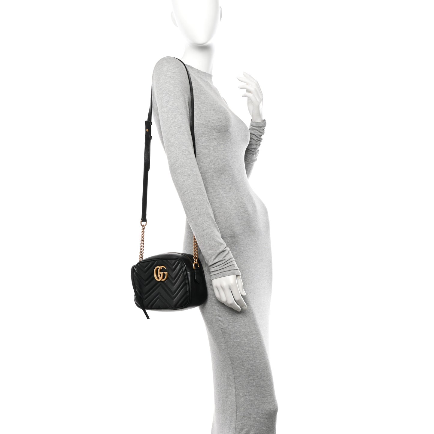 Calfskin Matelasse Small GG Marmont Chain Shoulder Bag Black