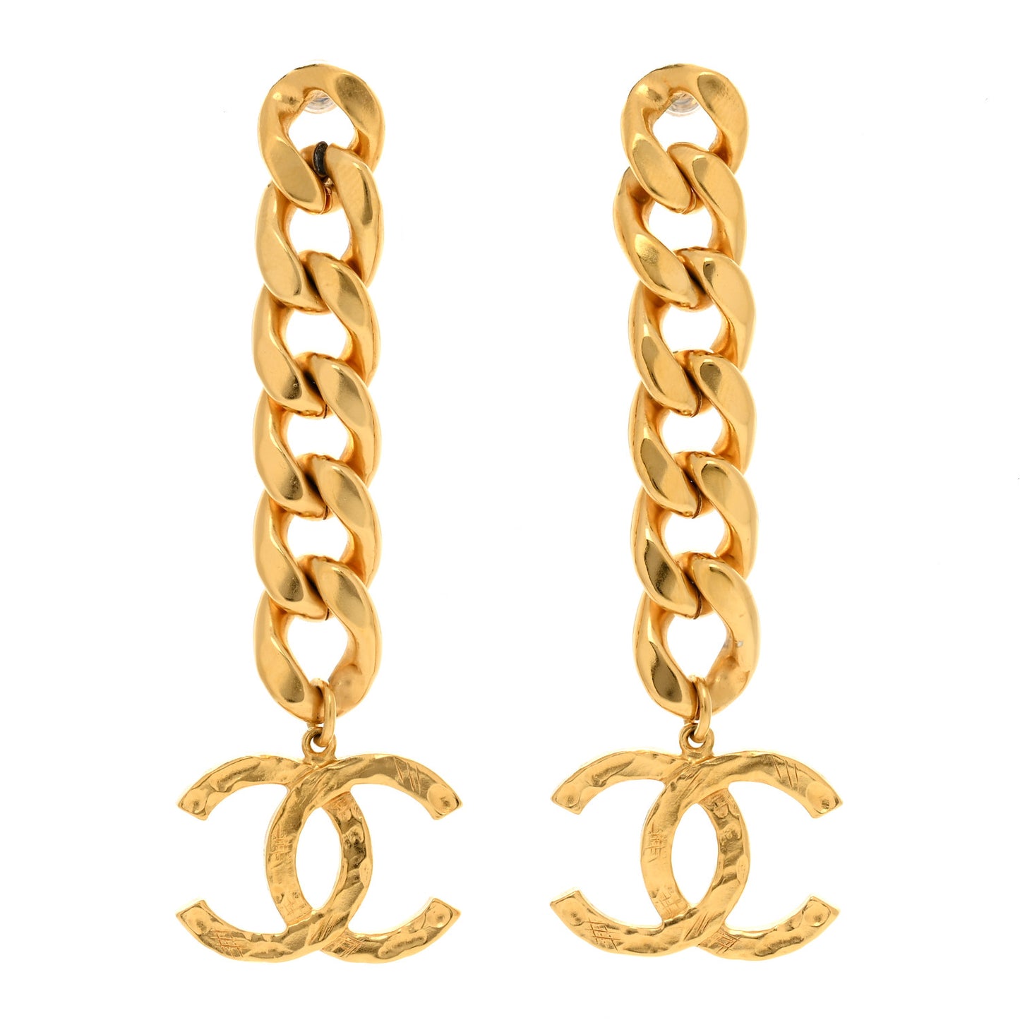 Metal CC Pick Drop Earrings Gold