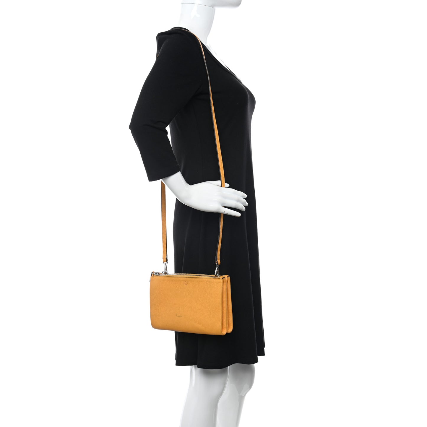 Grained Calfskin Milla Double Crossbody Bag Golden Mango