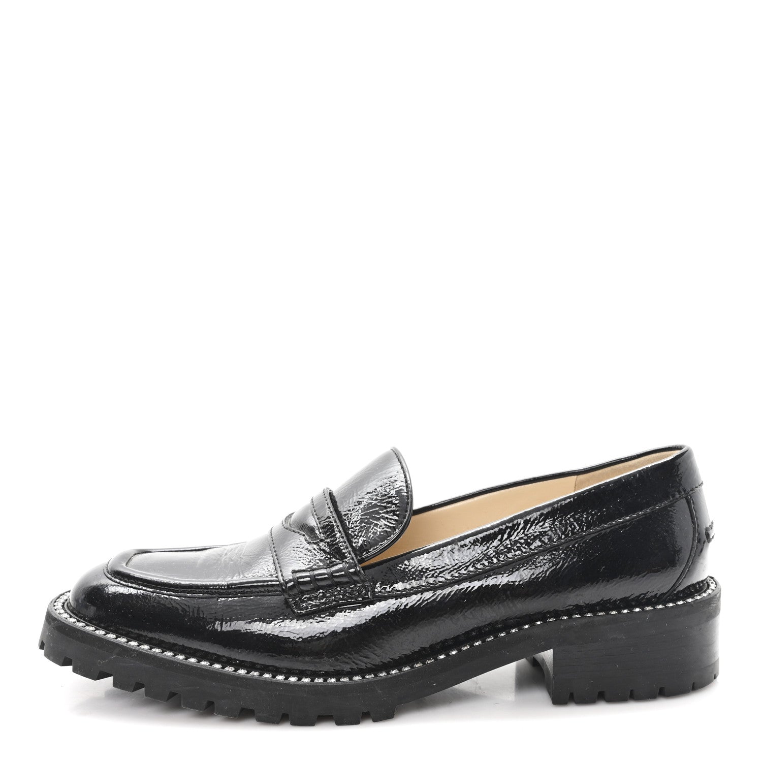 Jimmy Choo Naplack Crystal Welt Deanna 30 Penny Loafers 38.5 Black