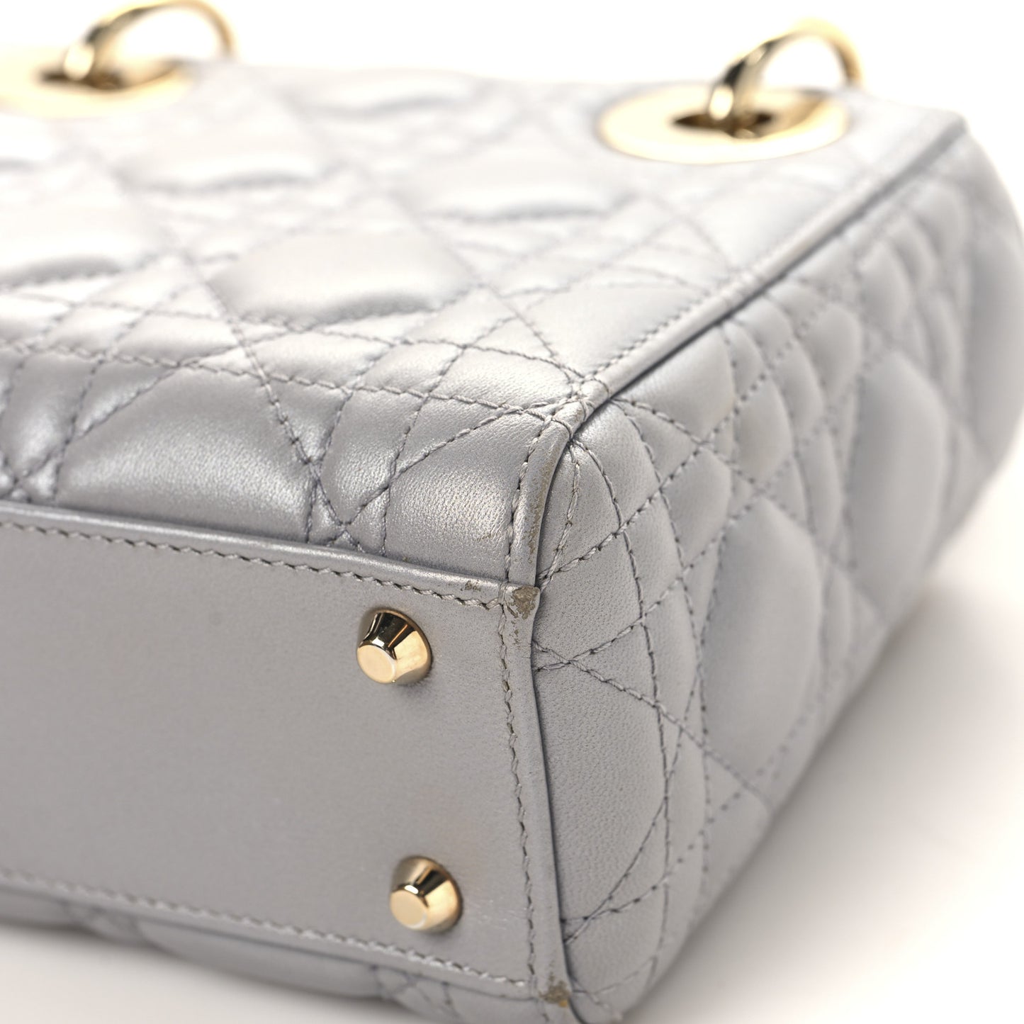 Metallic Lambskin Cannage Mini Lady Dior Grey