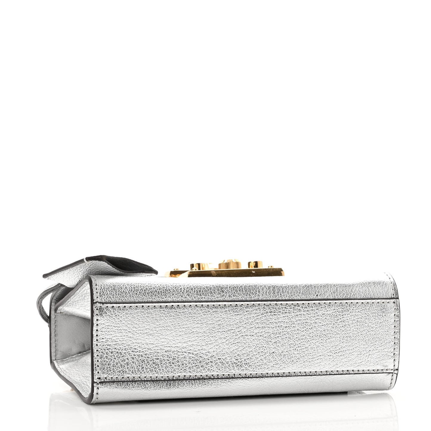 Metallic Goatskin Small Padlock Shoulder Bag Argento