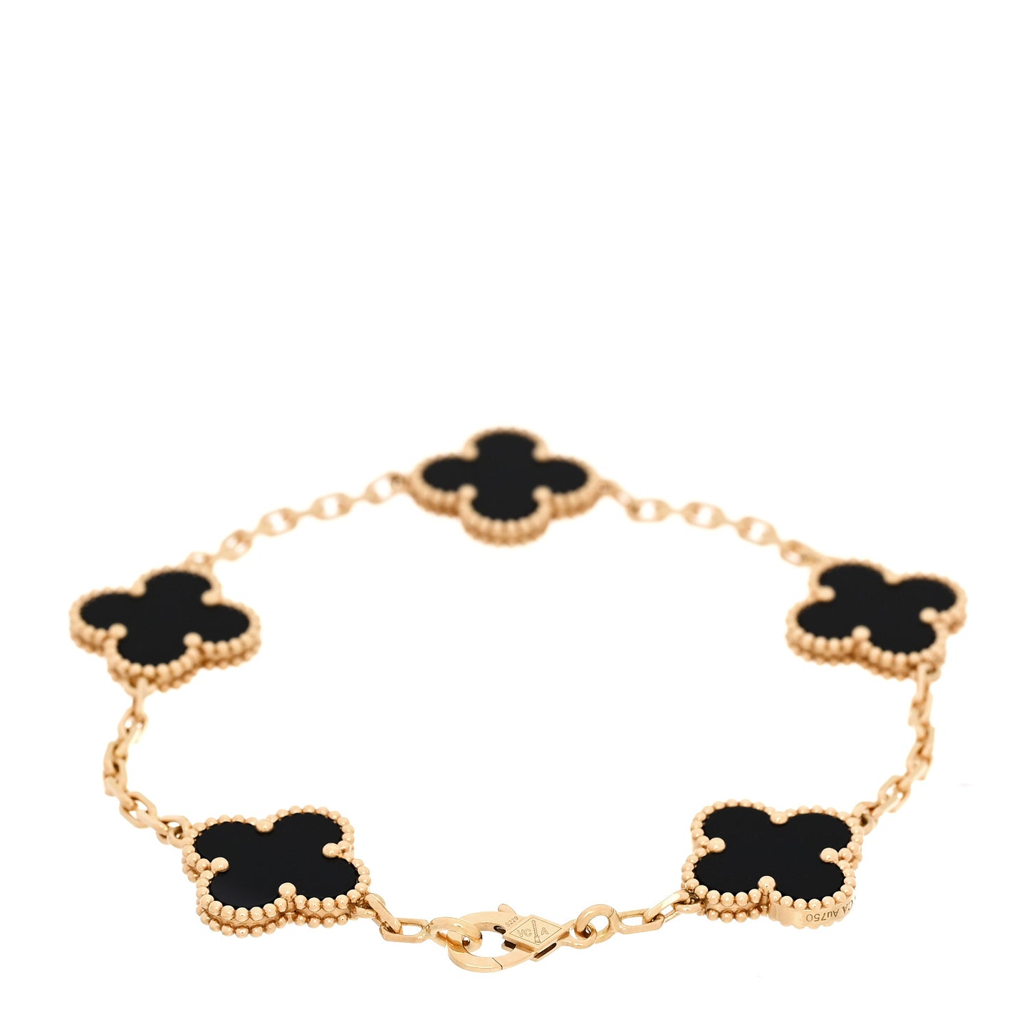 18K Yellow Gold Black Onyx 5 Motifs Vintage Alhambra Bracelet