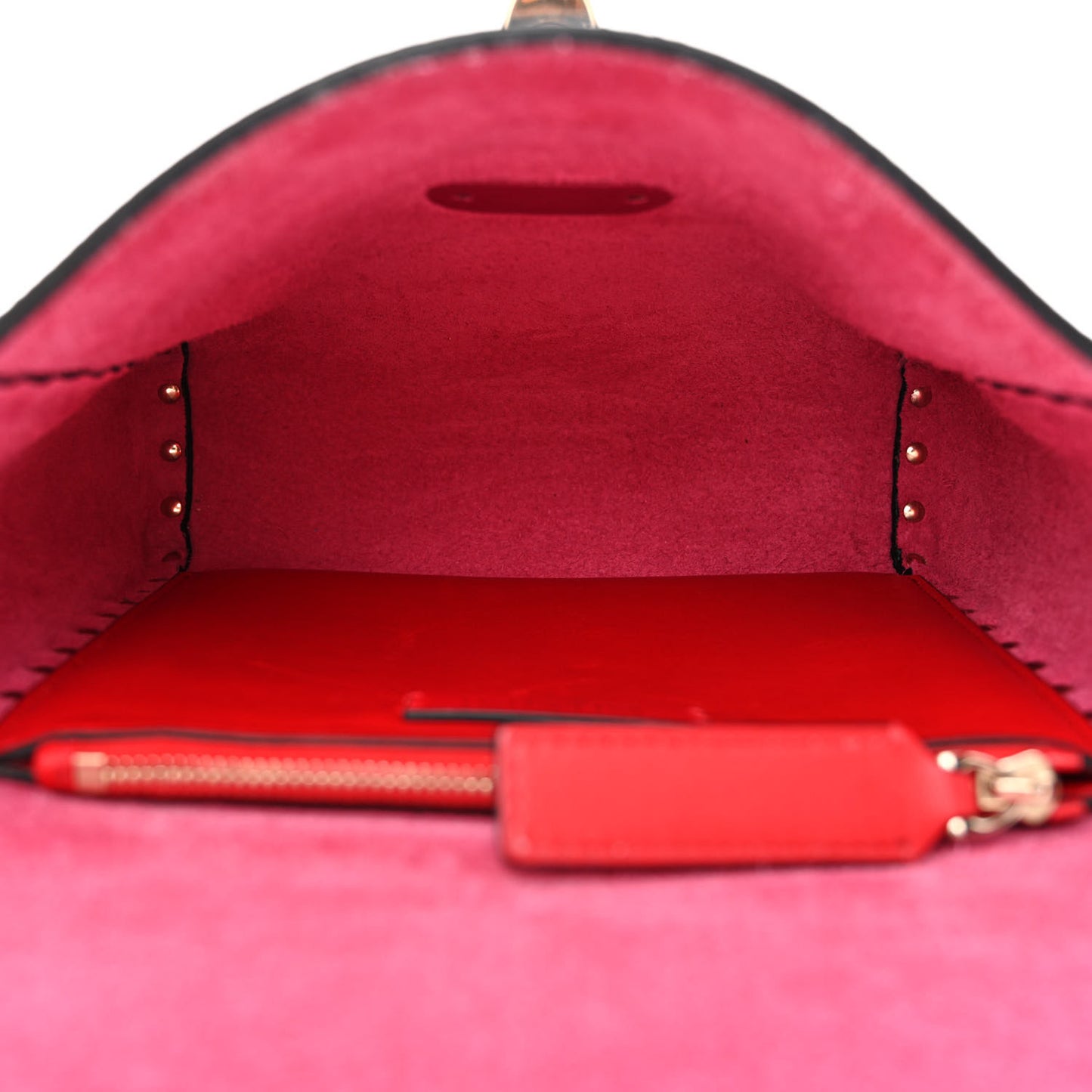 Pebbled Calfskin Rockstud Flip Lock Flap Messenger Raspberry
