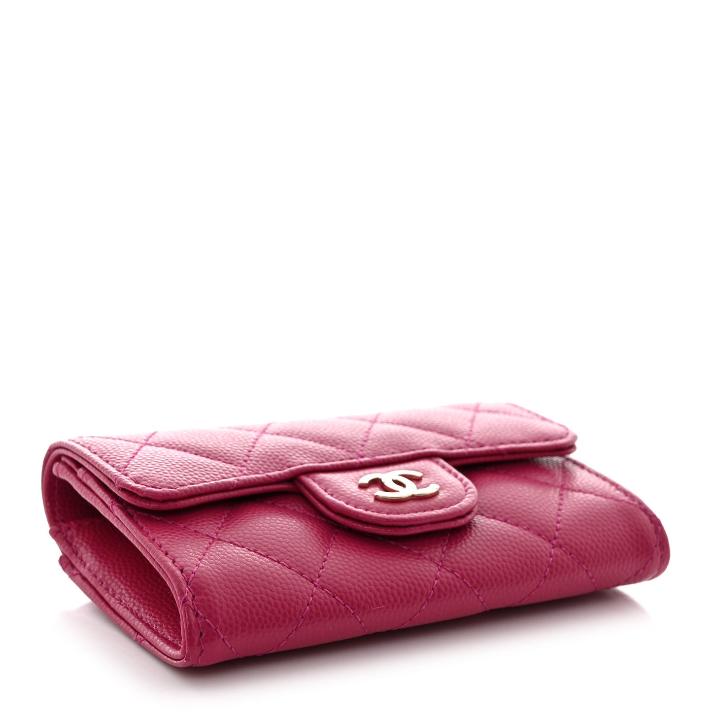 Caviar Quilted Flap Card Holder Wallet Fuchsia