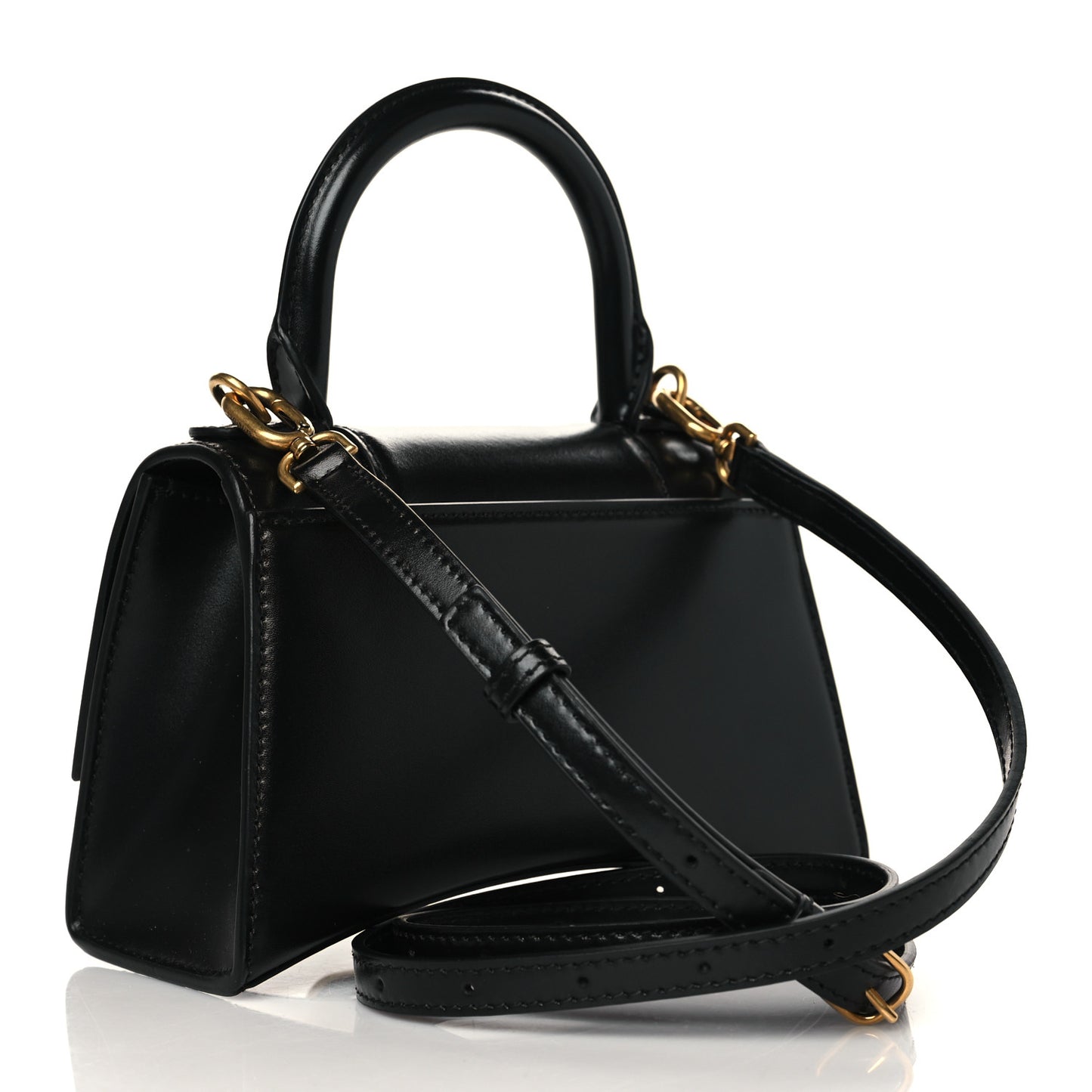 Shiny Box Calfskin Hourglass Top Handle Bag XS Black