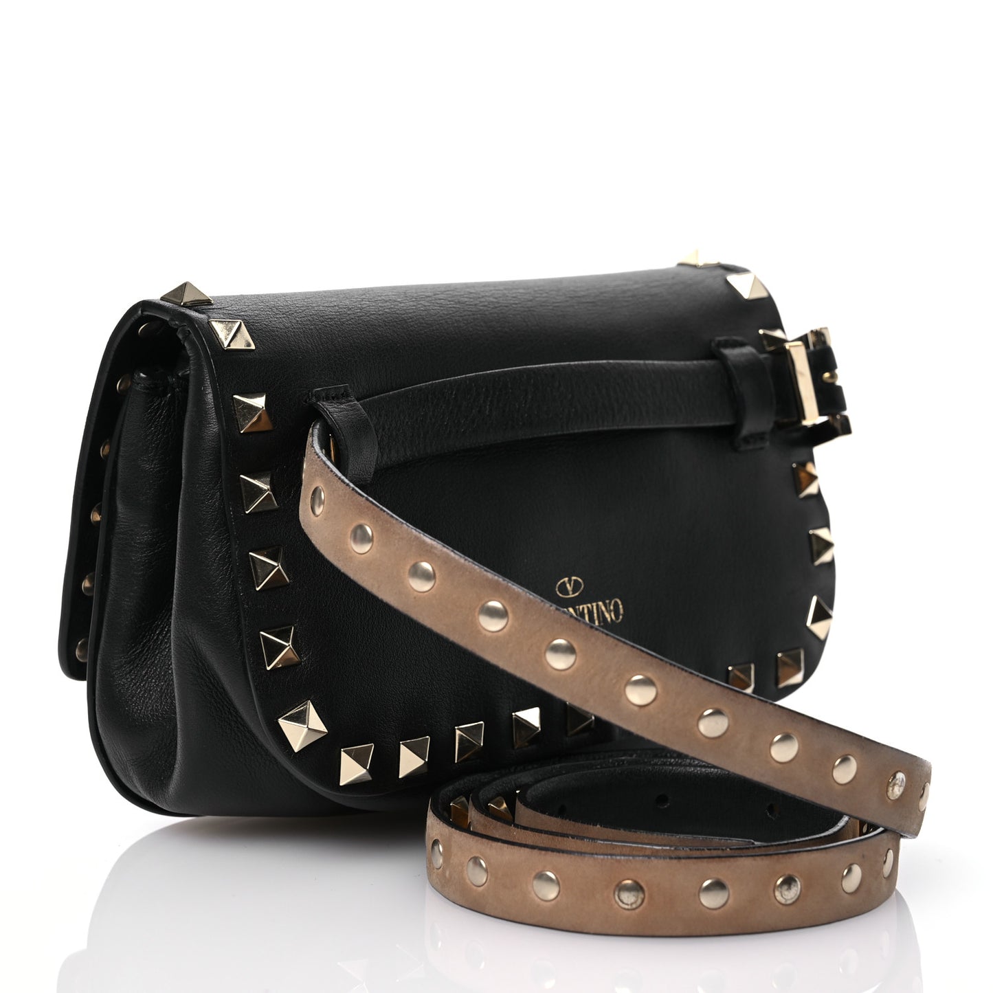 Calfskin Rockstud Belt Bag Black