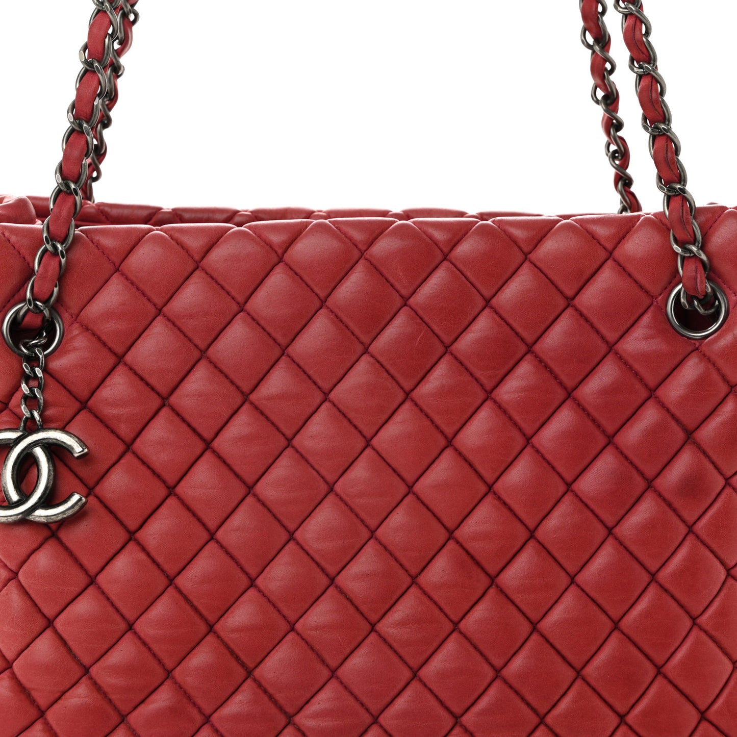 Iridescent Calfskin Small New Bubble Quilt Tote Red