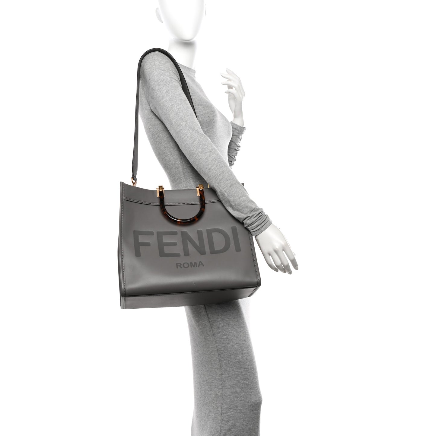 Vitello King Plexiglass Logo Embossed Medium Fendi Sunshine Shopper Tote Moon