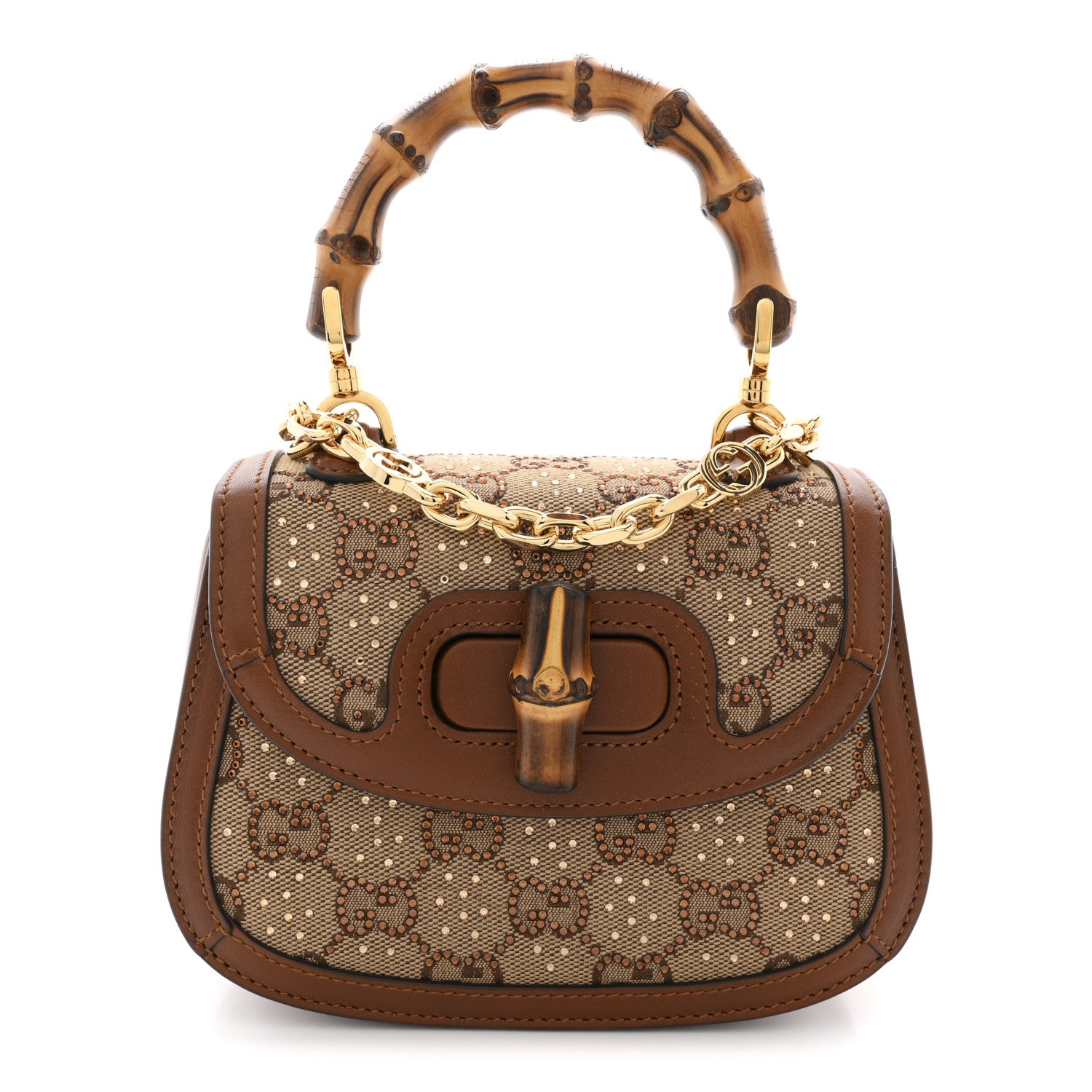 GUCCI ボディバッグ ブラウン キャンバス Gucci New Canvas Charisma Calfskin Crystal GG Monogram Small