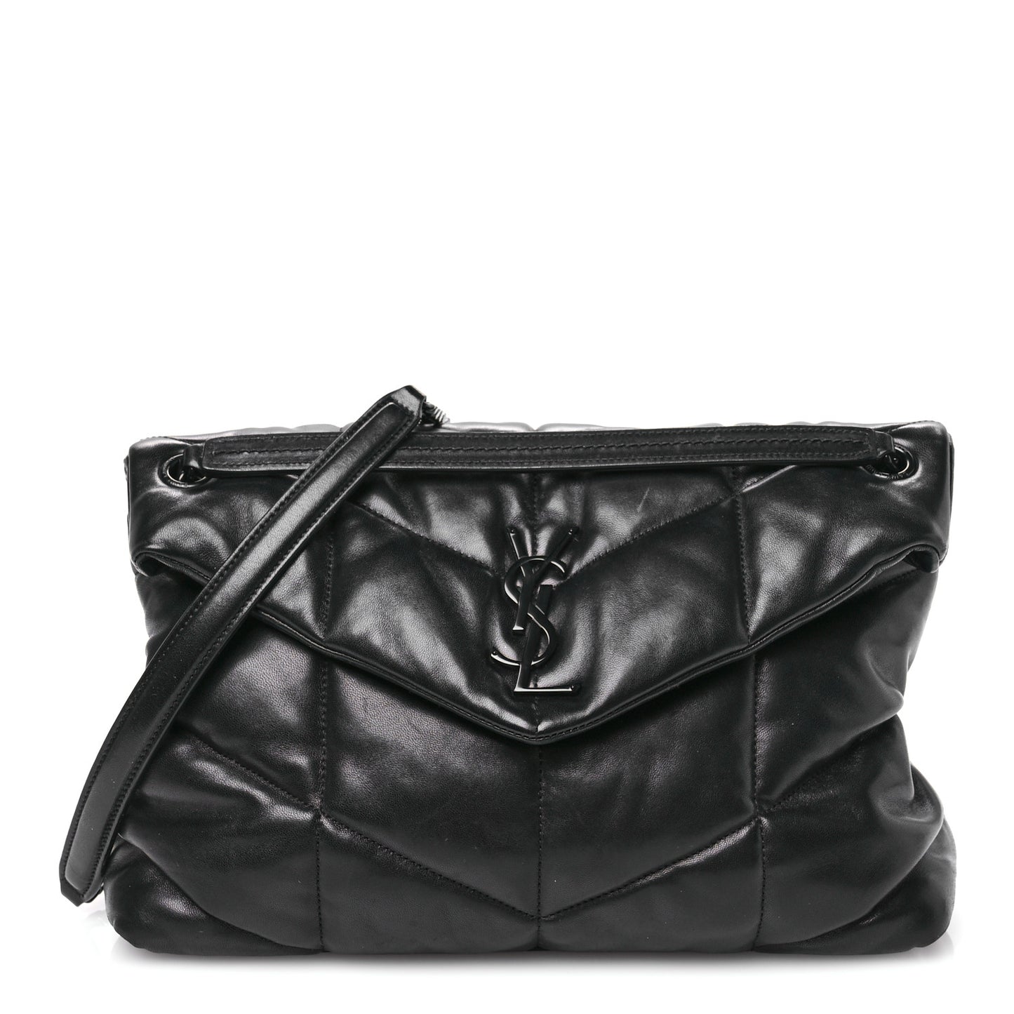 Lambskin Quilted Monogram Monochrome Medium Loulou Puffer Chain Satchel Black