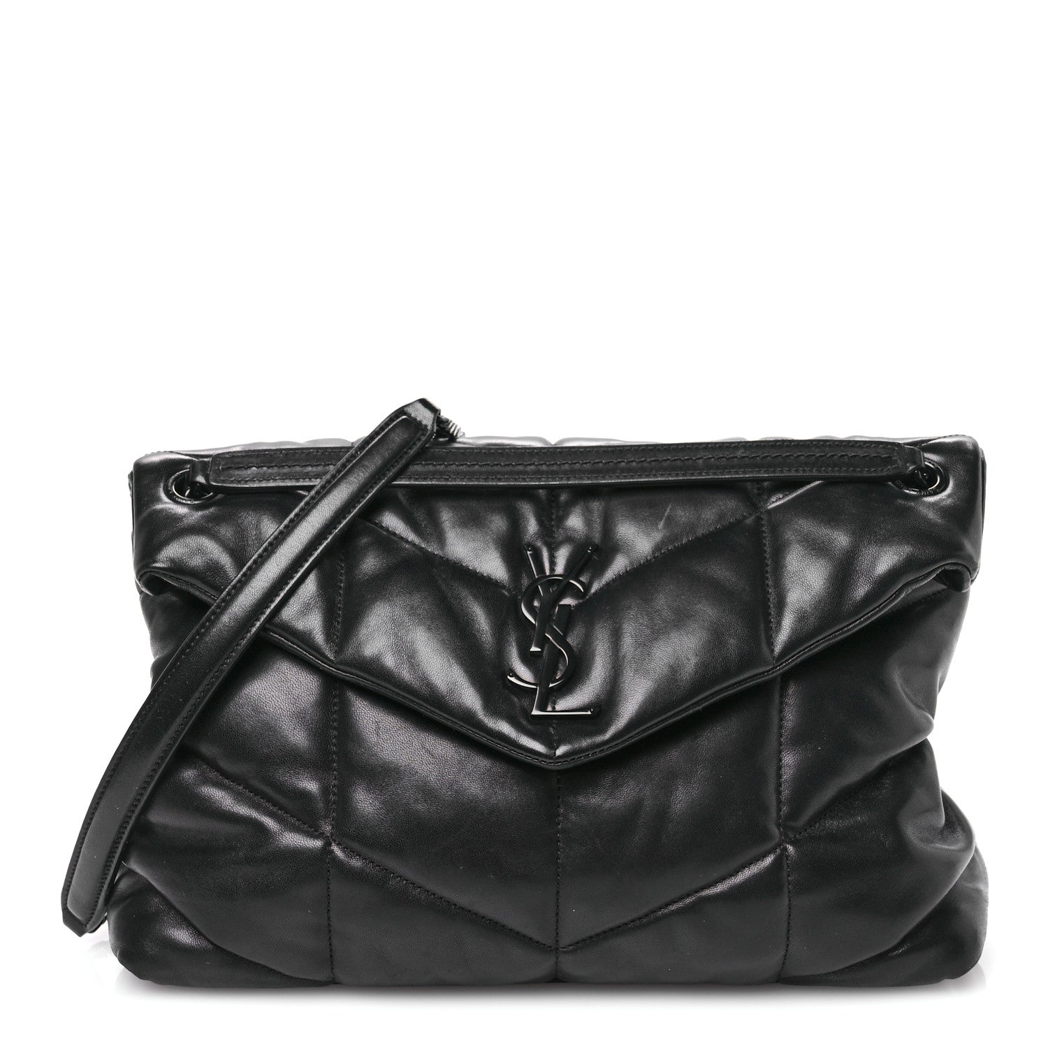 Saint Laurent Lambskin Quilted Monogram Monochrome Medium Loulou Puffer Chain Satchel Black 1 of 10