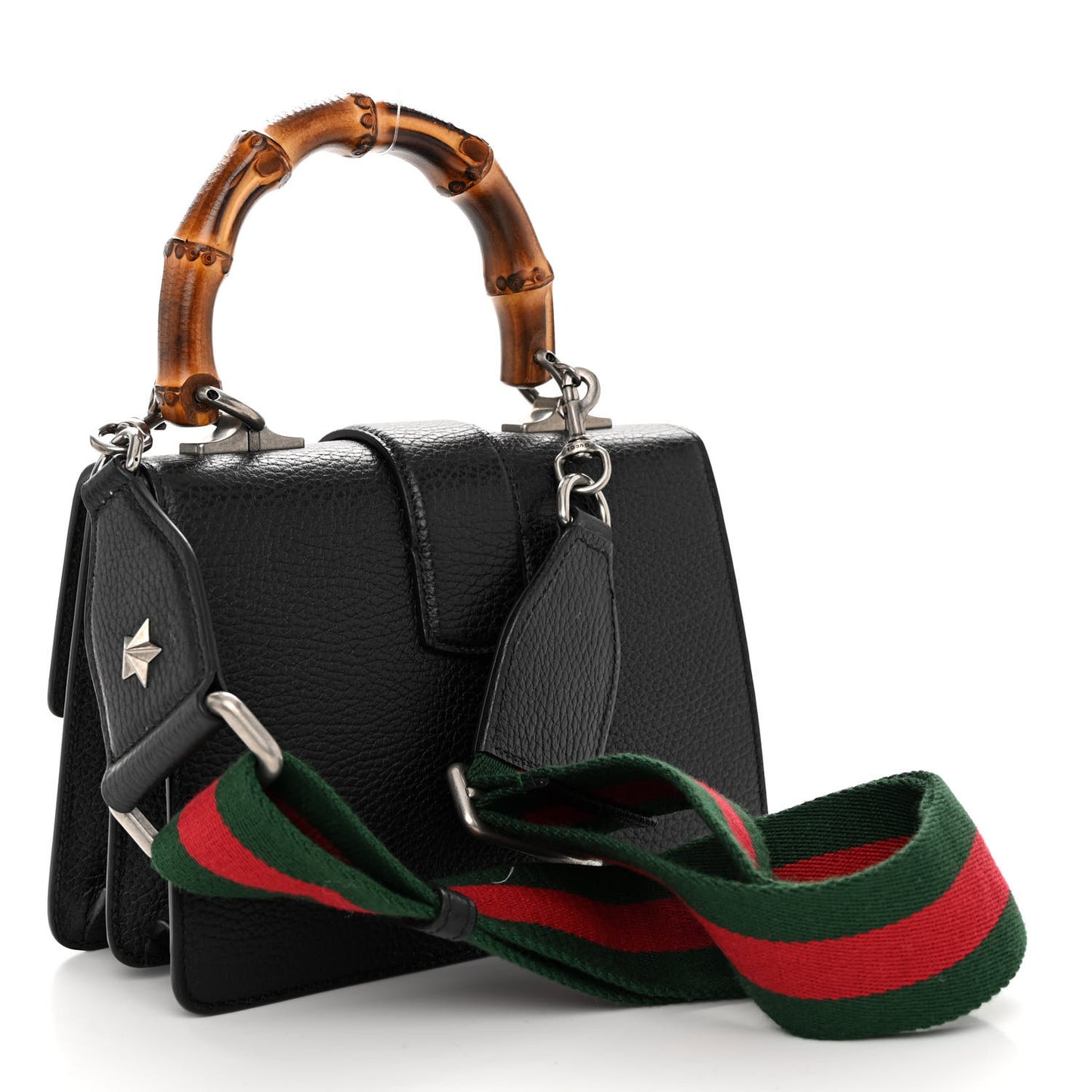 Dollar Calfskin Crystal Web Mini Dionysus Bamboo Top Handle Bag Black Black Diamond