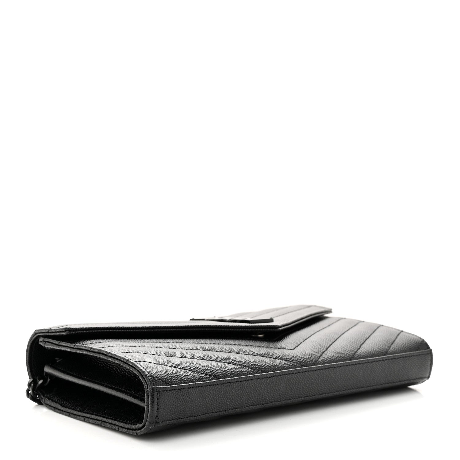 Saint Laurent Grain De Poudre Matelasse Chevron Monogram Monochrome Chain Wallet Black 4 of 12