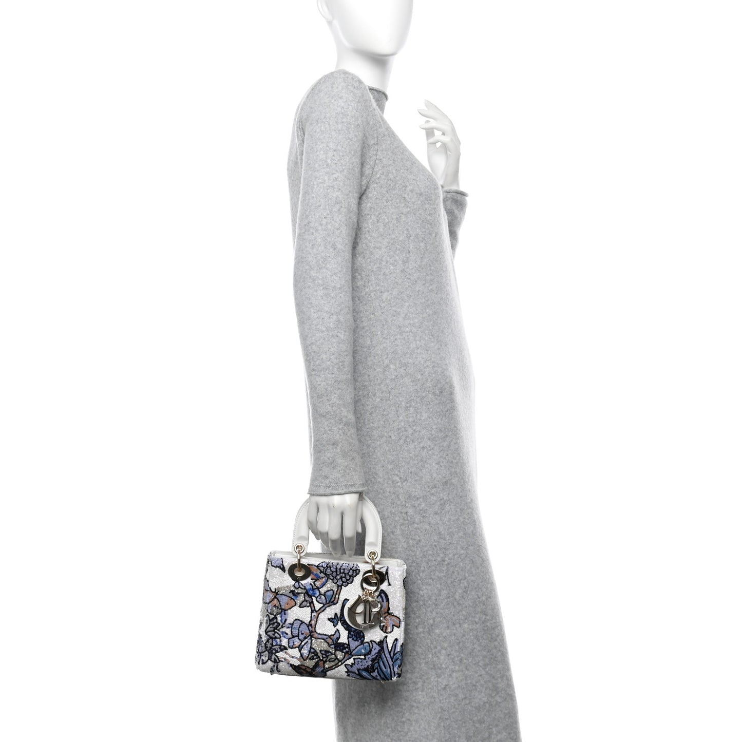 Calfskin Toile de Jouy Beaded Sequin Embroidered Small Mexico Lady Dior White Pastel Midnight Blue