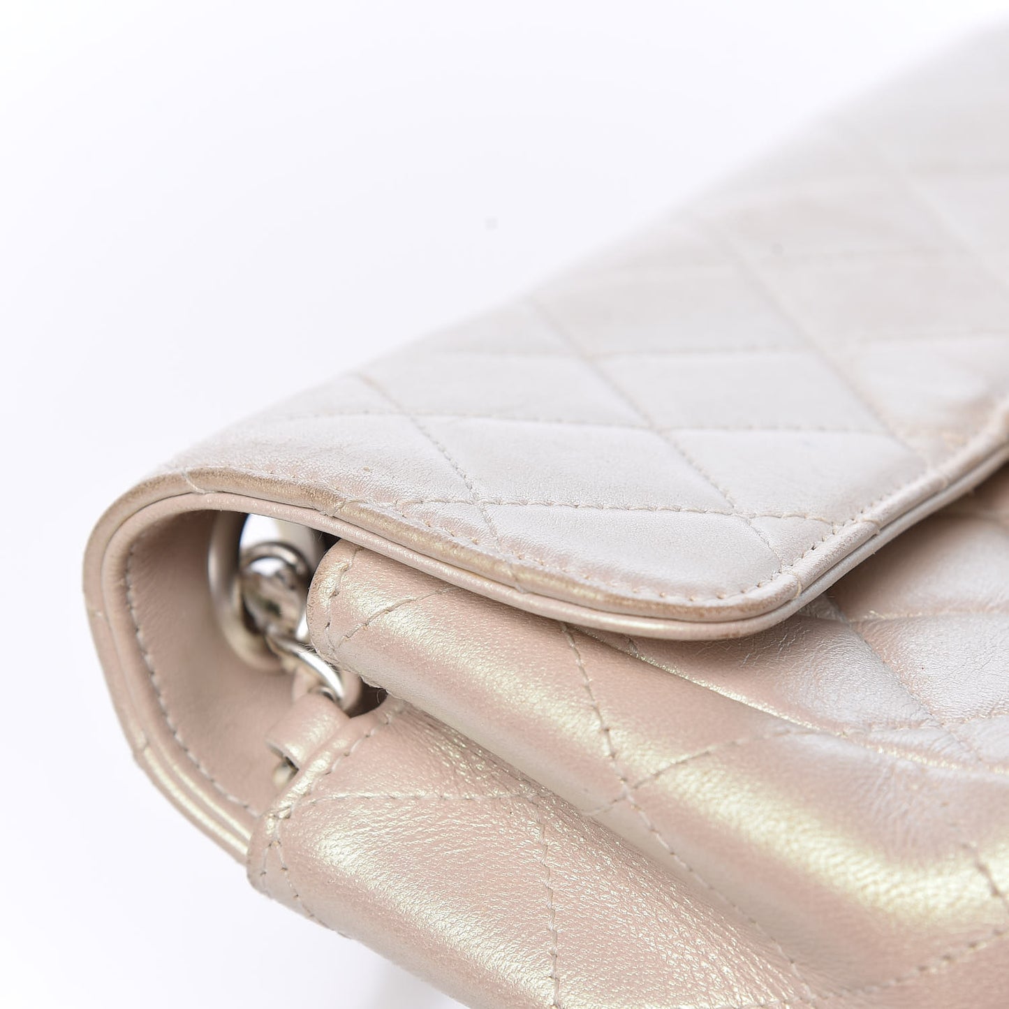 Metallic Lambskin Quilted Extra Mini Rectangular Flap Ivory