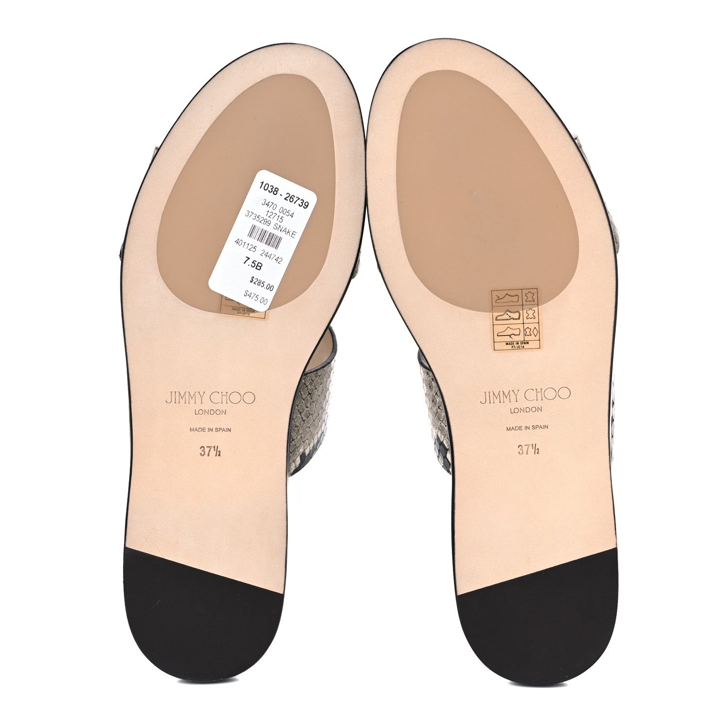 Jimmy Choo Calfskin Snake Print Atia Flat Sandals 38.5 Natural 5 of 8
