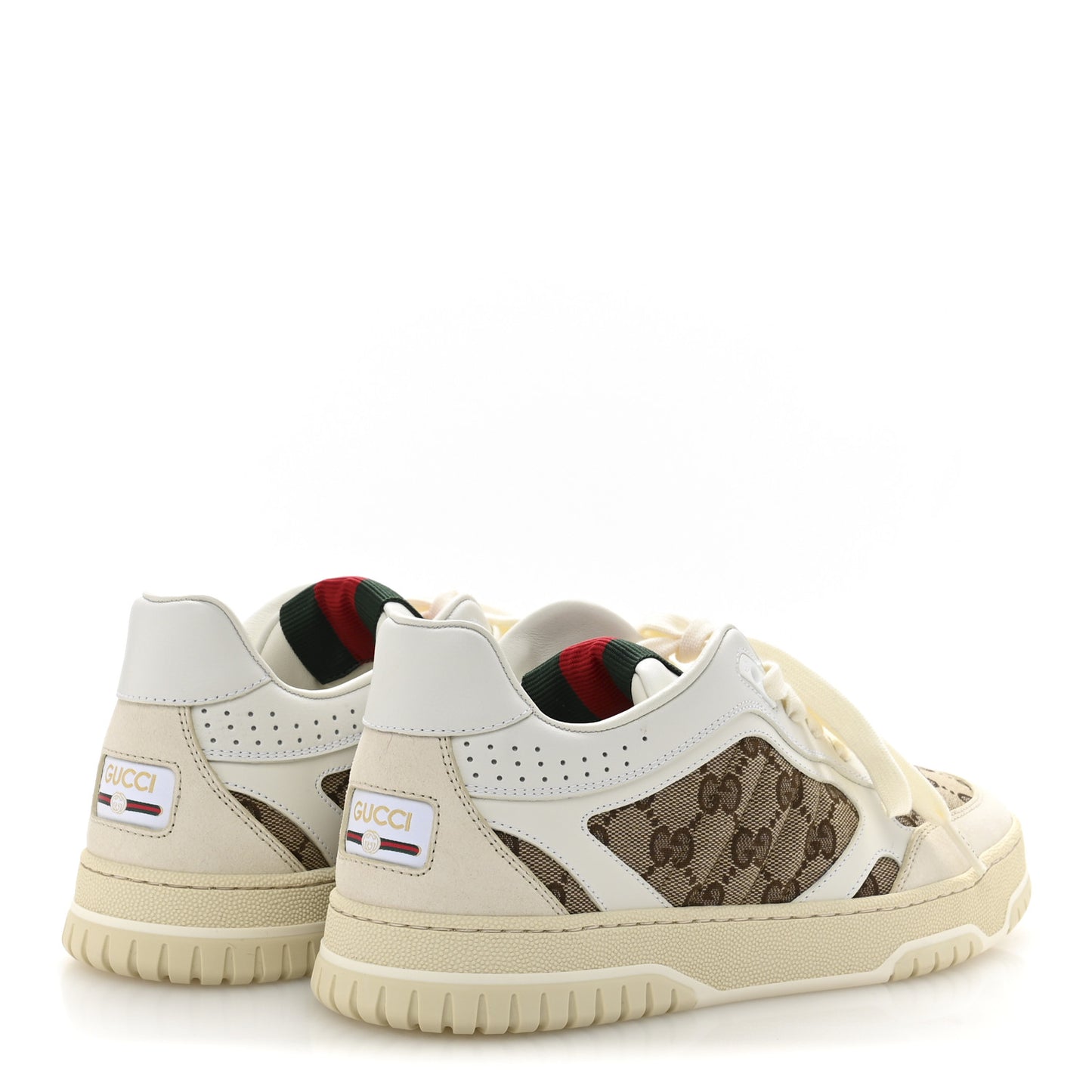 Calfskin GG Monogram Re-Web Womens Sneakers 39 White Beige Ebony