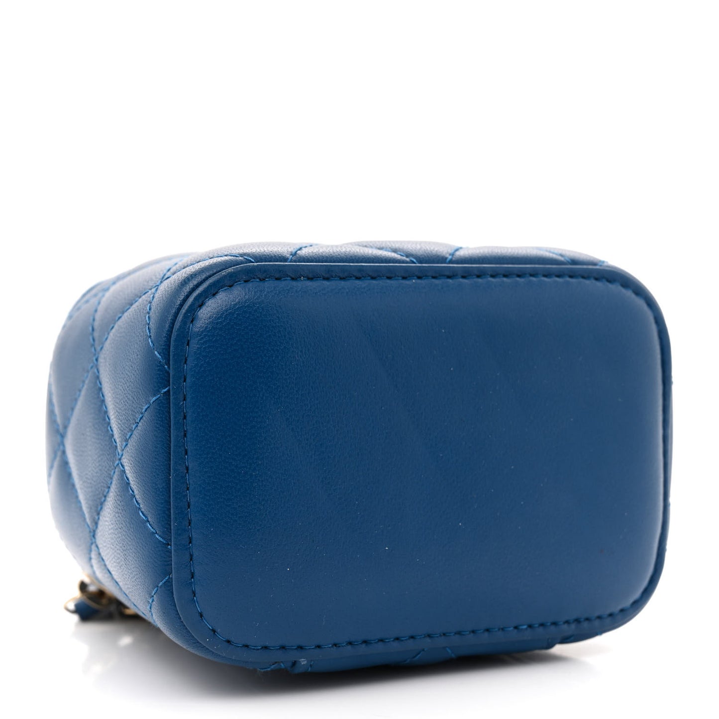 Lambskin Quilted Pearl Crush Mini Vanity Case With Chain Navy Blue