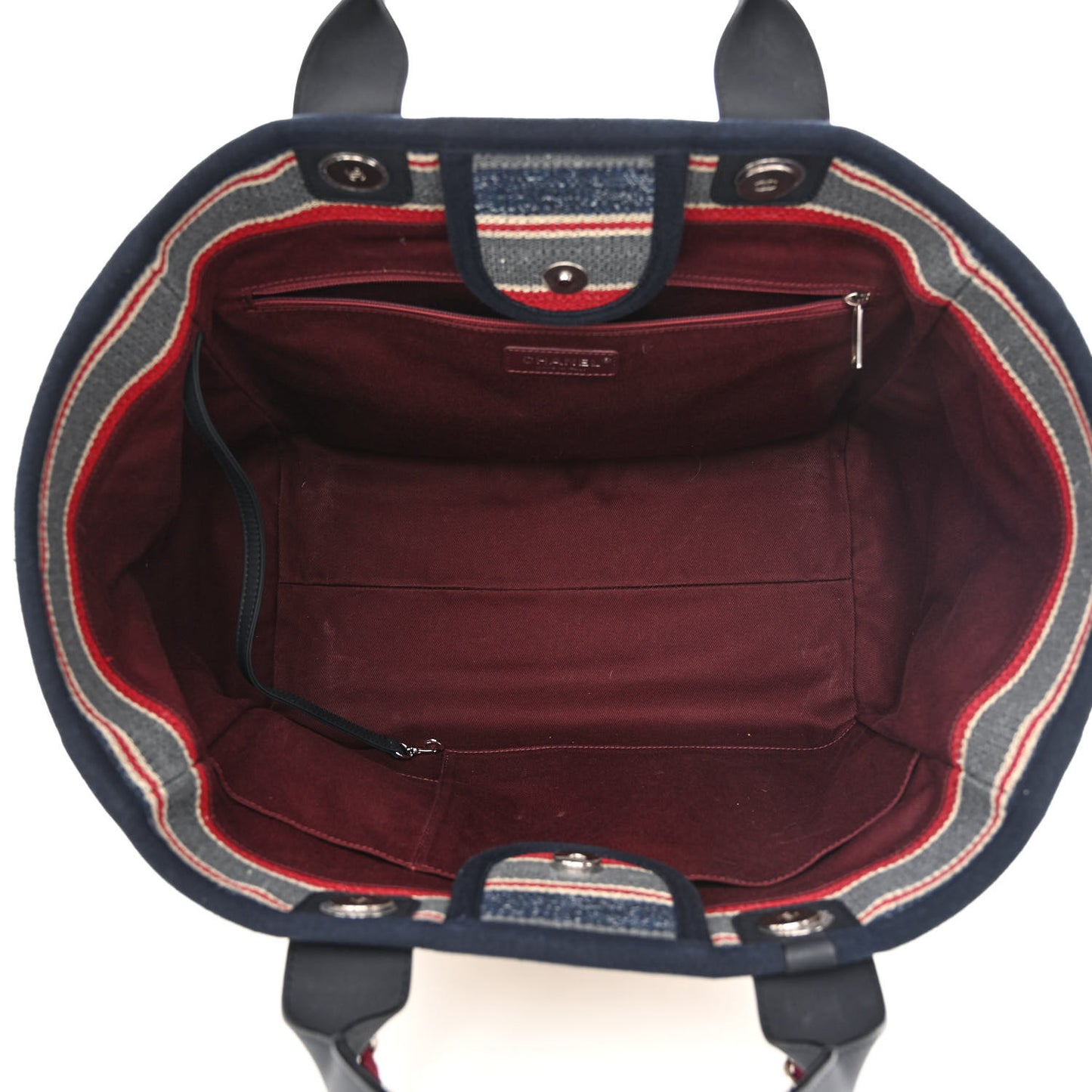 Striped Canvas Medium Deauville Tote Beige