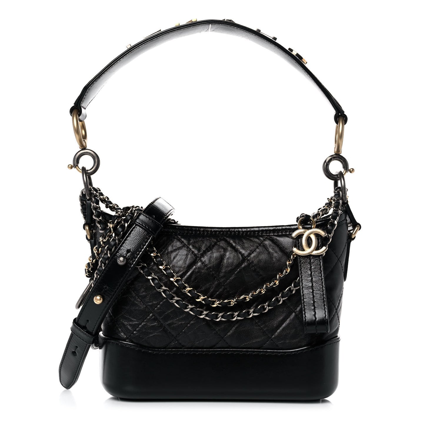 Aged Calfskin Quilted Small Gabrielle Logo Hobo Black