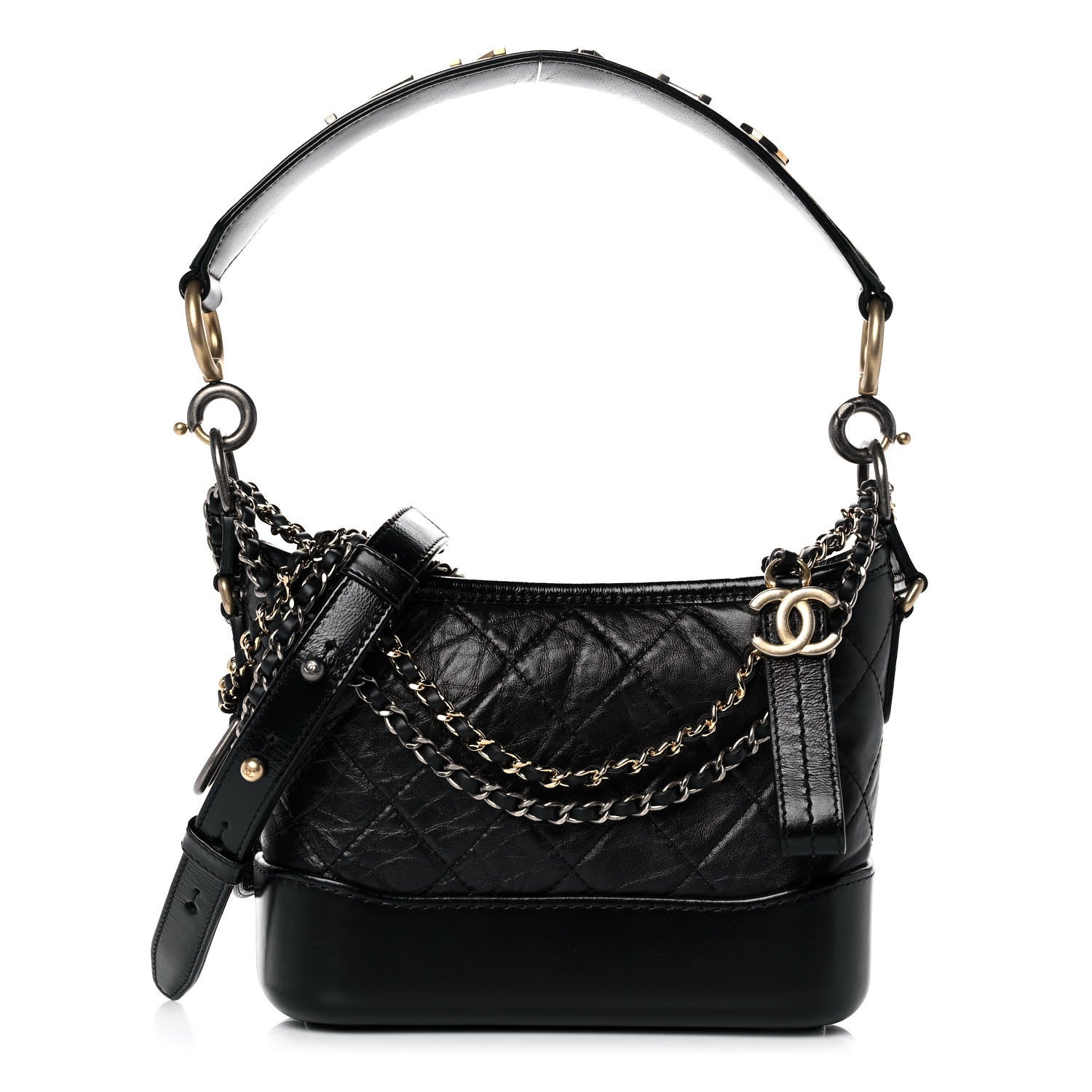 Chanel Aged Calfskin Quilted Small Gabrielle Logo Hobo Black 1 of 12