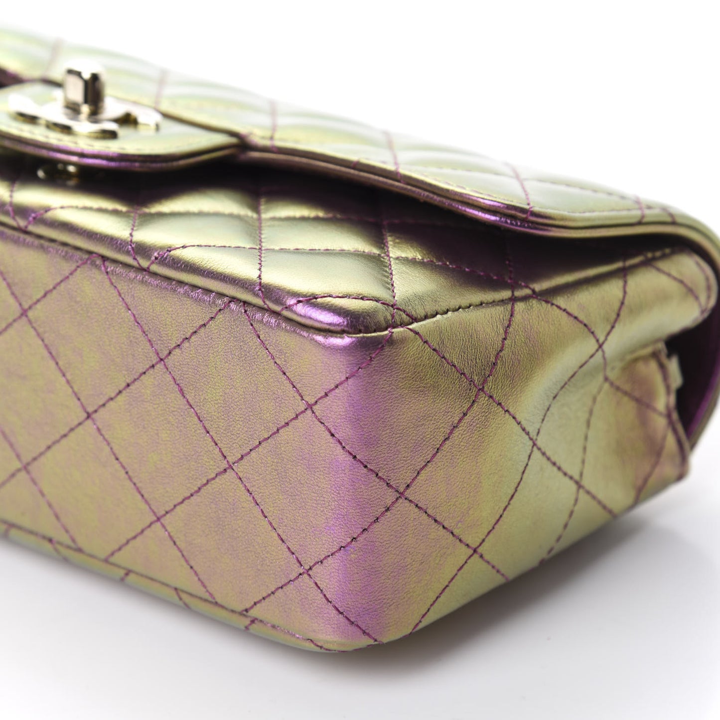 Iridescent Lambskin Quilted Mini Rectangular Flap Purple