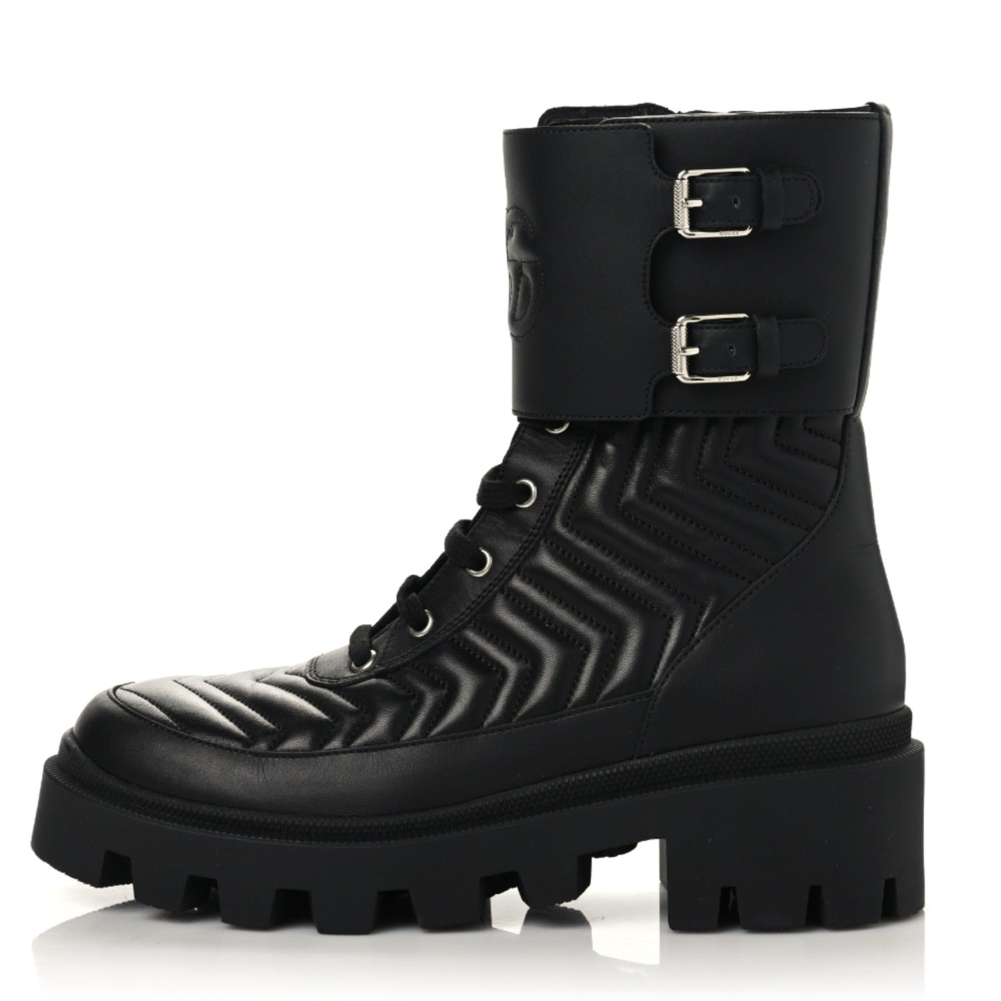 Nappa Frances GG Matelasse Platform Combat Boots 39 Black