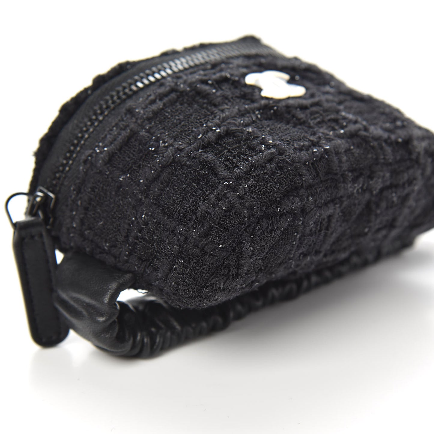 Tweed Lambskin Quilted Arm Coin Purse Black