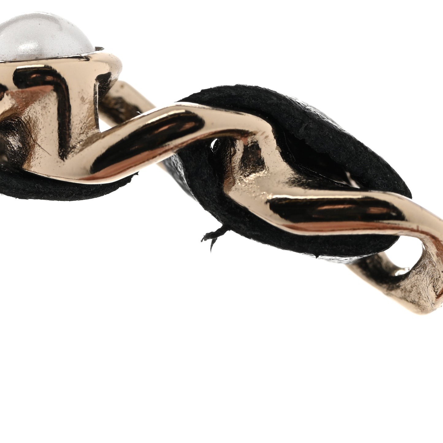 Lambskin Pearl More Is More CC Chain Hoop Earrings Gold Black