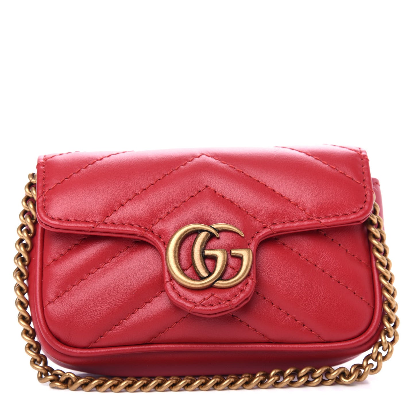 Calfskin Matelasse GG Marmont 2.0 Coin Purse On A Chain Hibiscus Red